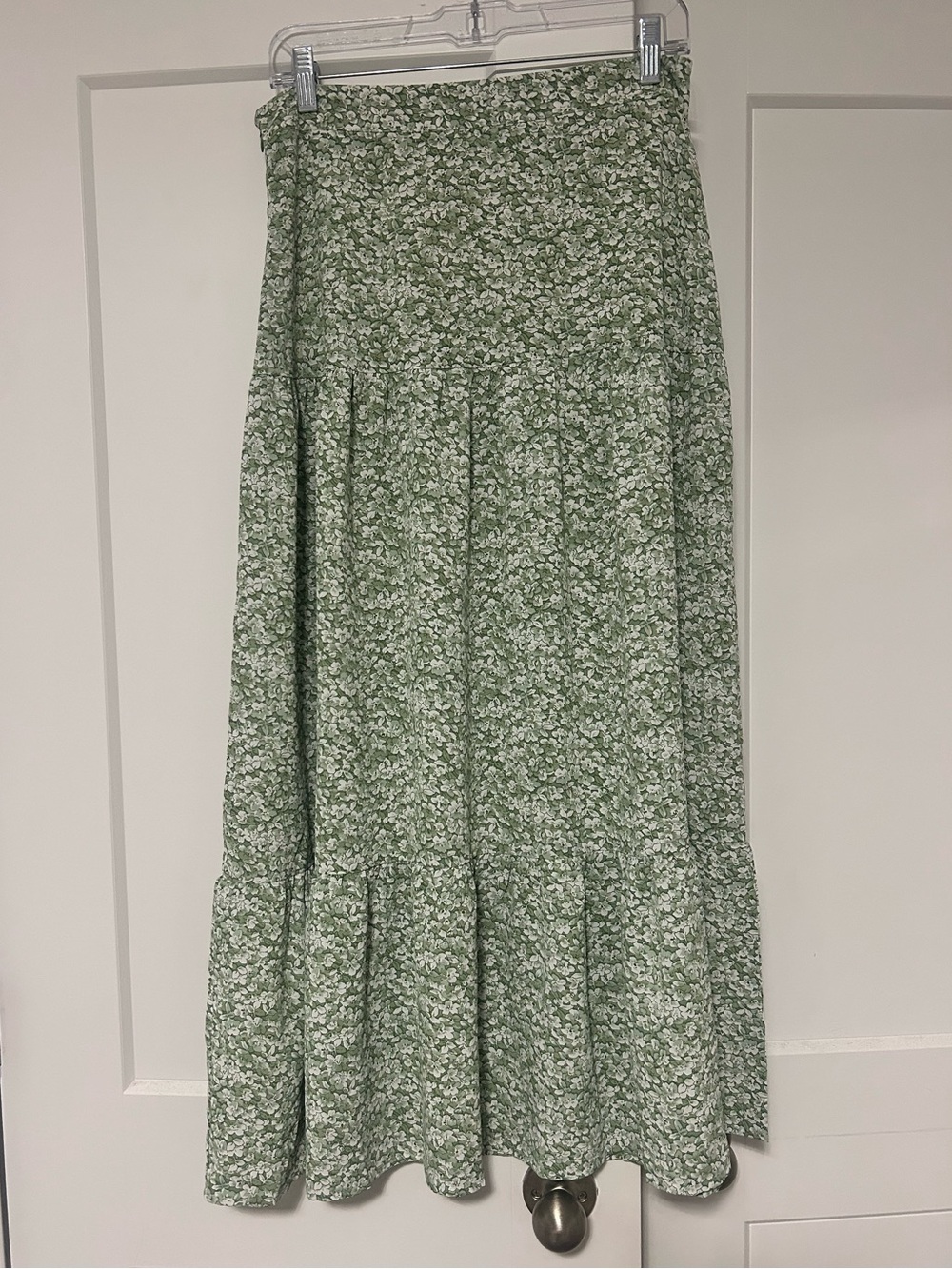 Floral flowy flattering Green Tiered Maxi Skirt